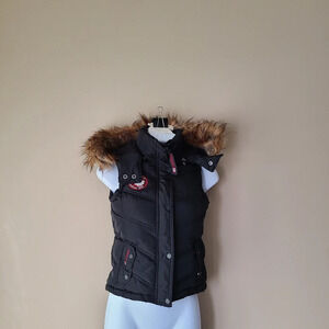 Canada weather gear girls vest sz.6X black with faux fur
